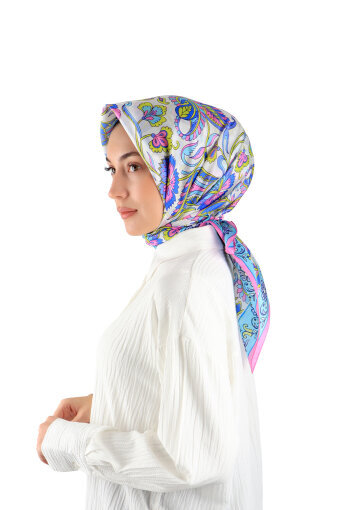 Pink Flower Pattern Voile Silk Square Scarf 