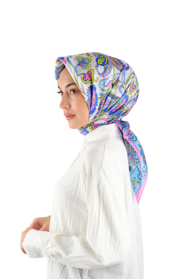 Pink Flower Pattern Voile Silk Square Scarf 