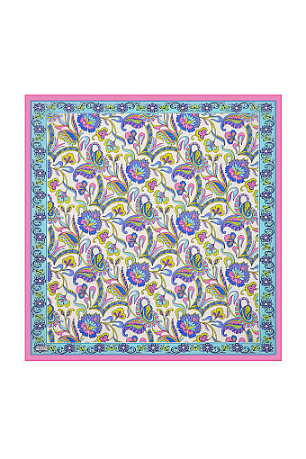 Pink Flower Pattern Voile Silk Square Scarf 
