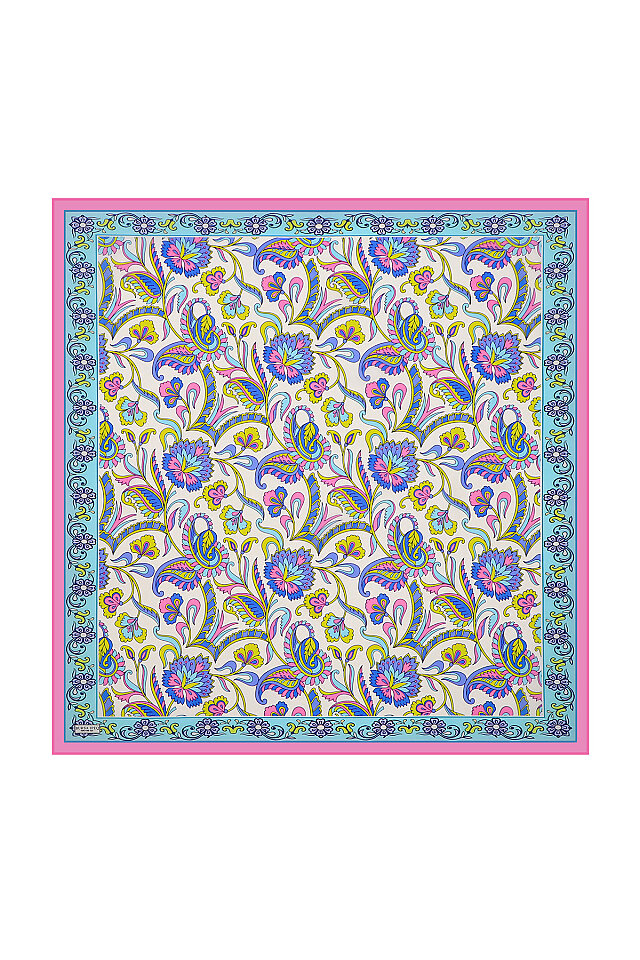 Pink Flower Pattern Voile Silk Square Scarf 