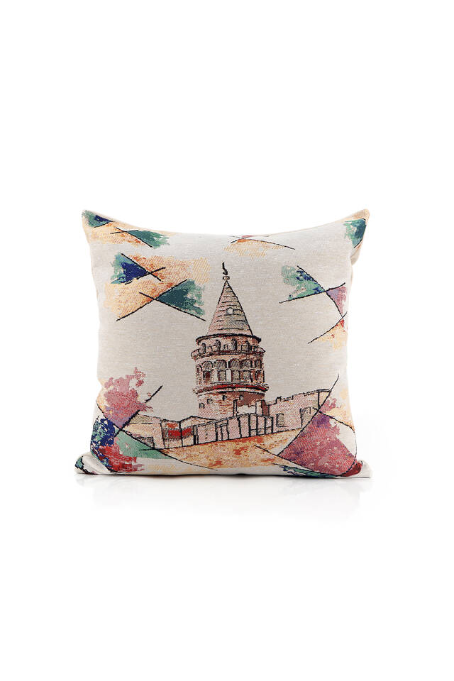 Pink Galata Tower Tapestry Throw Pillow 