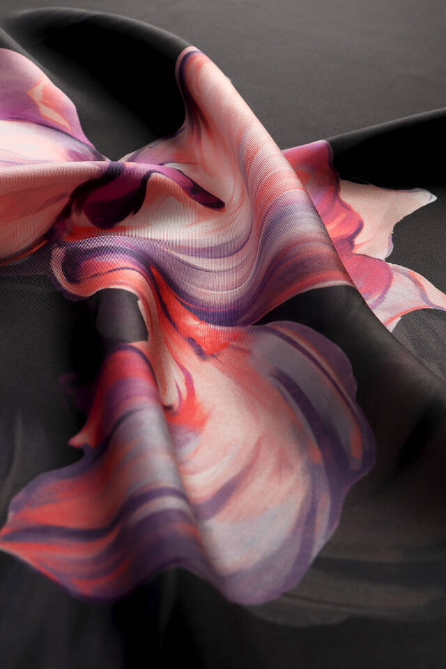 Pink Iris Pattern Twill Silk Square Scarf - 3