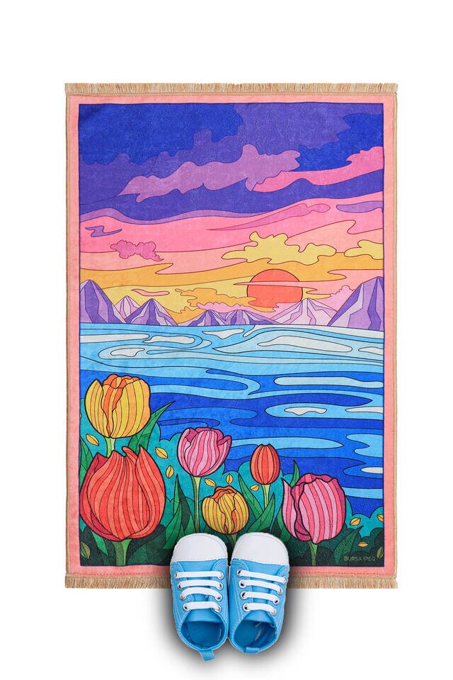 Pink Sunset Velvet Children's Prayer Rug - Bursa İpek