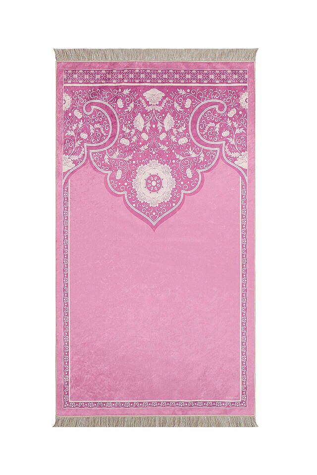 Pink Velvet Carpet Prayer Rug - 1