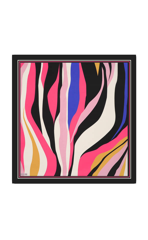 Pink Wave Pattern Twill Silk Square Scarf - 2