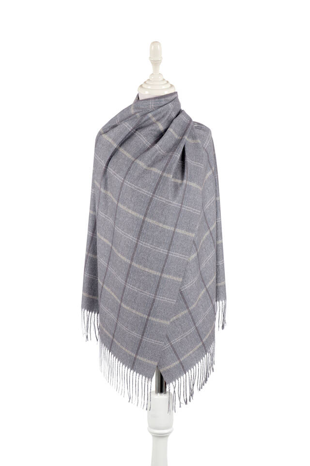 Gray Plaid Pattern Winter Shawl - Bursa İpek