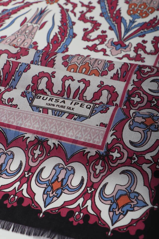 Plum Dried Rose Large Tulip Voile Silk Foulard - 3