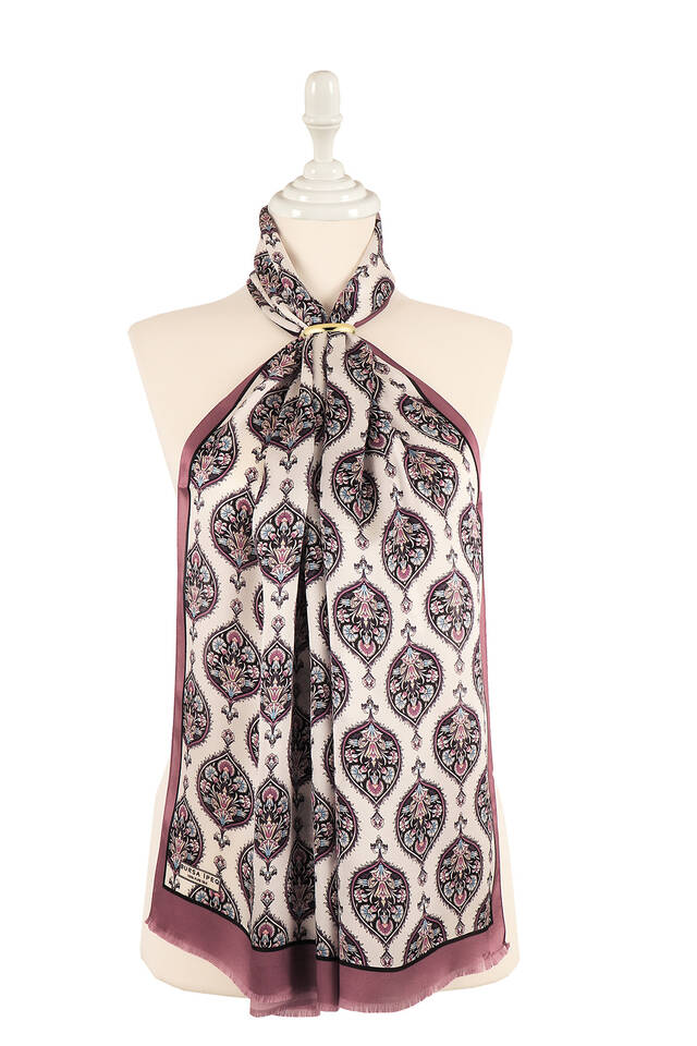 Plum Hatai Pattern Narrow Silk Foulard - 2