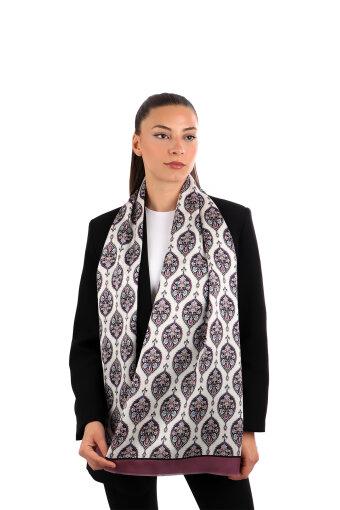 Plum Hatai Pattern Narrow Silk Foulard 