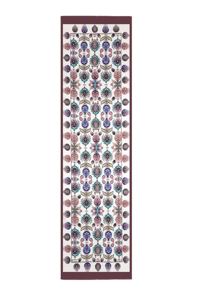 Plum Iznik Pattern Narrow Silk Foulard - 4