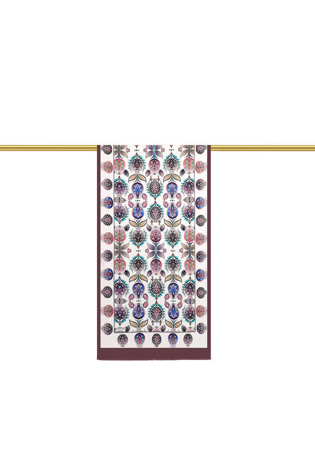 Plum Iznik Pattern Narrow Silk Foulard - 2