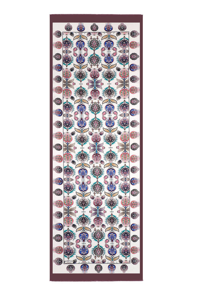 Plum Iznik Pattern Silk Foulard - 4