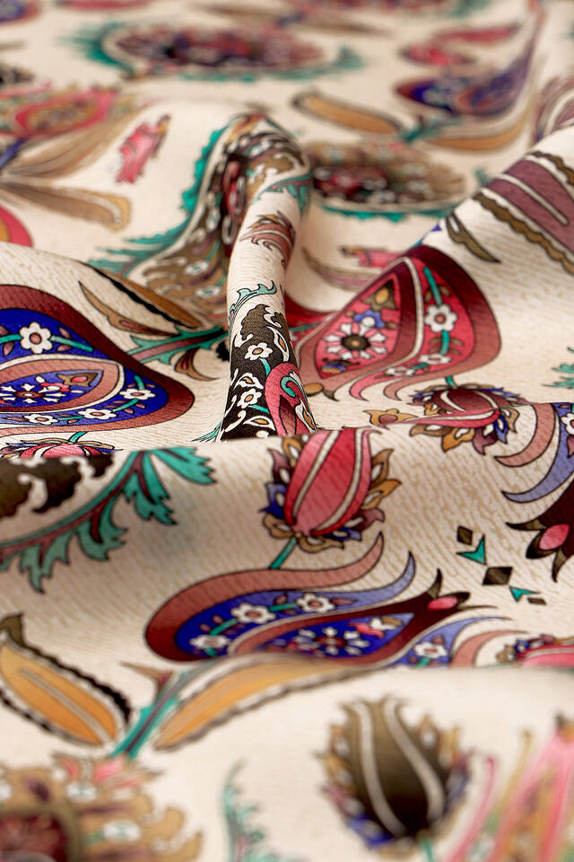 Plum Iznik Pattern Silk Square Scarf - 3