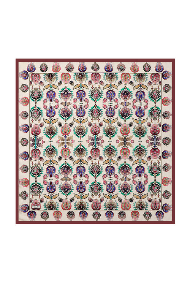 Plum Iznik Pattern Silk Square Scarf - 2
