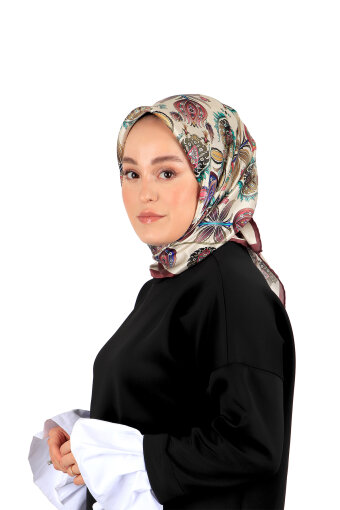 Plum Iznik Pattern Silk Square Scarf 