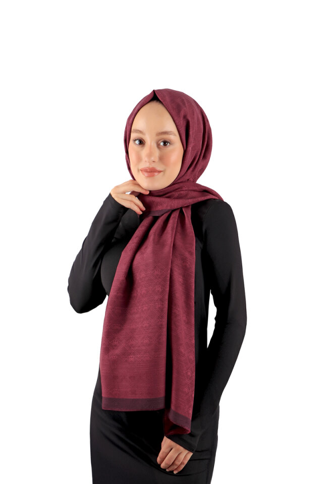 Plum Monogram Pattern Silk Cotton Scarf - Bursa İpek