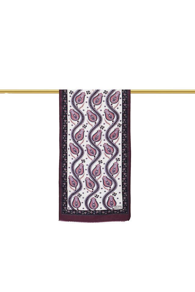 Plum Navy Blue Row Tulip Voile Silk Foulard - 2