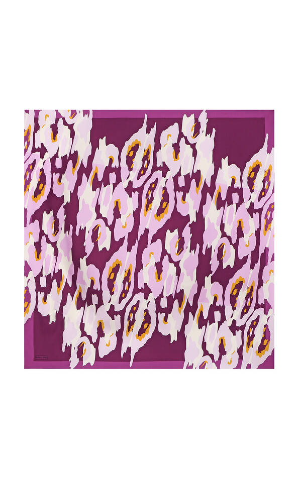 Plum Sare Pattern Twill Silk Square Scarf - 2