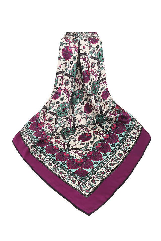 Plum Tile Tulip Pattern Silky Square Scarf - 3