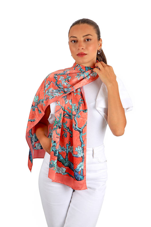 Pomegranate Almond Blossom Silky Foulard - 2