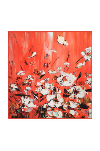 Pomegranate Flower Anemone Pattern Silk Pocket Square 