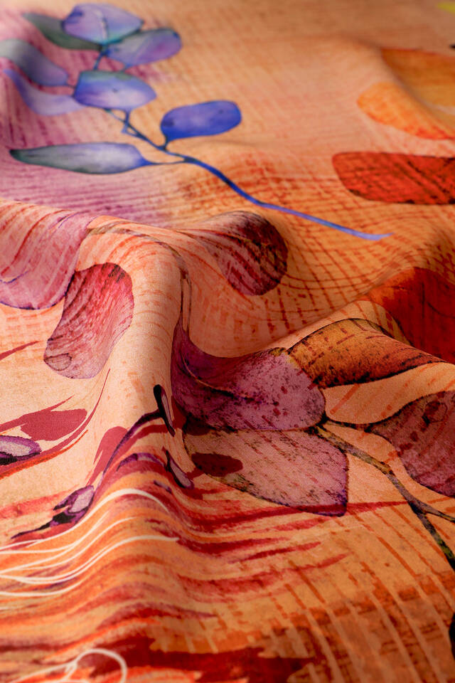 Pomegranate Flower Botanical Pattern Sura Silk Square Scarf - 2