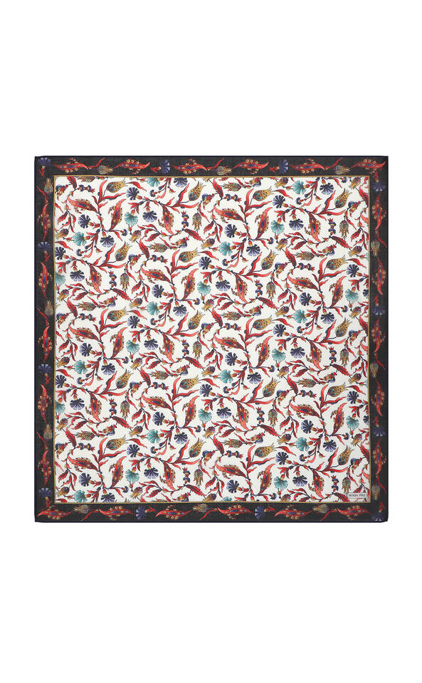 Pomegranate Flower Carnation Tulip Pattern Soft Square Scarf - Bursa İpek