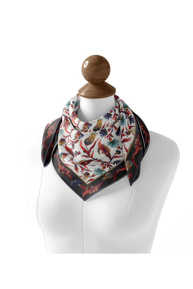Pomegranate Flower Carnation Tulip Pattern Soft Square Scarf - 2