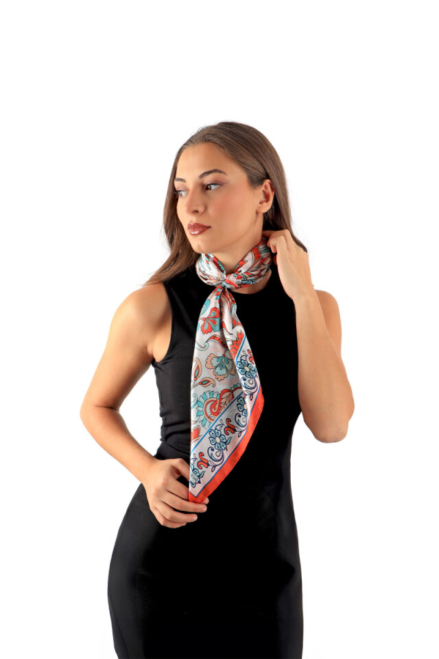 Pomegranate Flower Pattern Voile Silk Square Scarf - 2