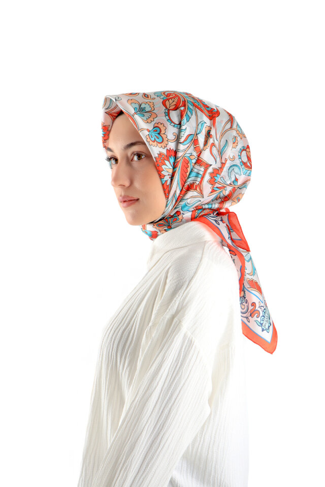 Pomegranate Flower Pattern Voile Silk Square Scarf 
