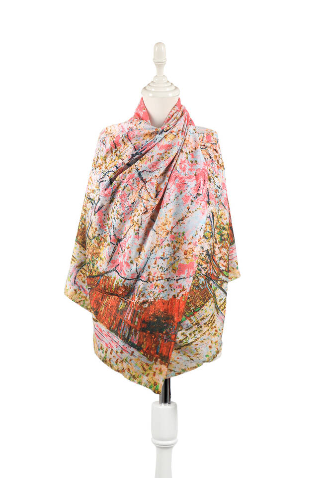 Pomegranate Flower Peach Tree Pattern Winter Shawl - 1