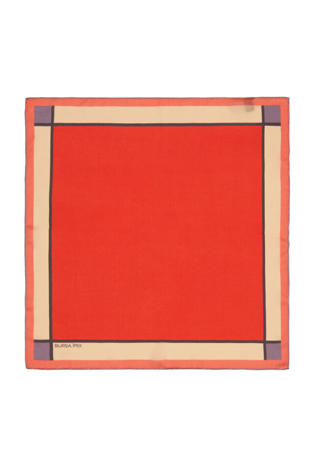 Pomegranate Flower Wide Border Plain Silk Pocket Square - Bursa İpek