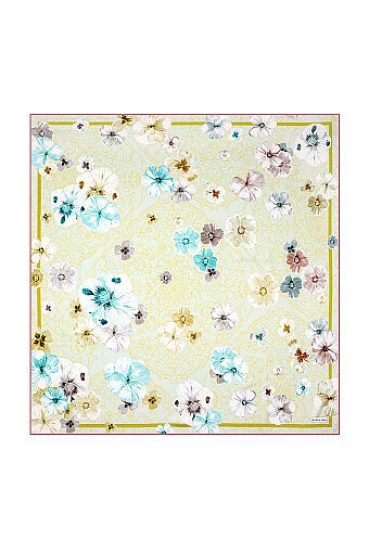 Acid Green Poppy Pattern Double-Sided Twill Silk Scarf 