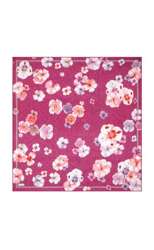 Fuchsia Poppy Pattern Double-Sided Twill Silk Scarf 