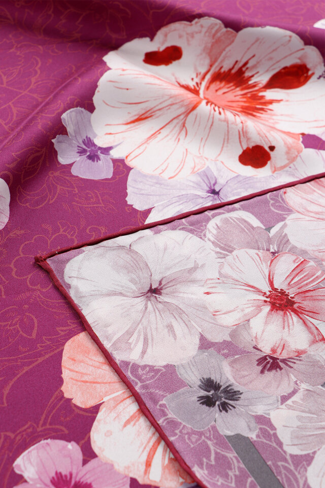 Fuchsia Poppy Pattern Double-Sided Twill Silk Scarf - 2
