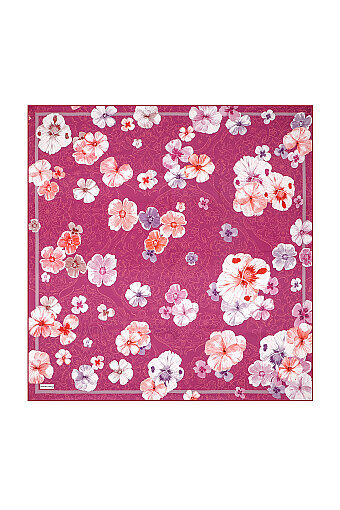 Fuchsia Poppy Pattern Double-Sided Twill Silk Scarf 