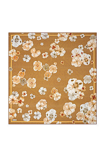 Mustard Poppy Pattern Double-Sided Twill Silk Scarf 