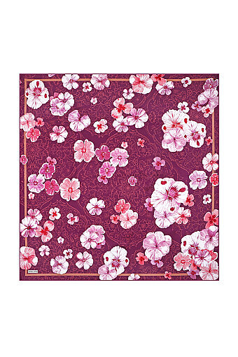 Damson Poppy Pattern Double-Sided Twill Silk Scarf 