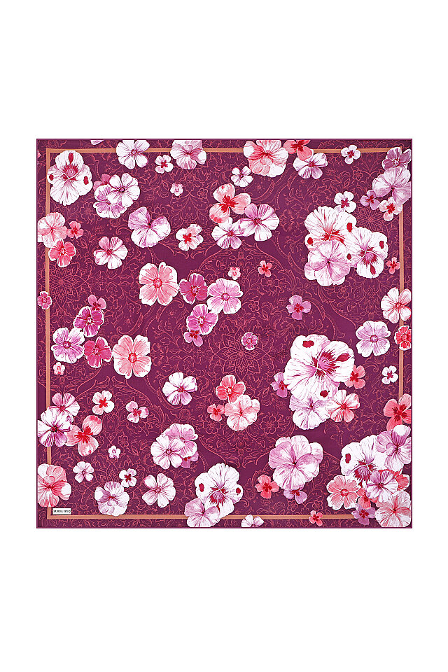Damson Poppy Pattern Double-Sided Twill Silk Scarf 