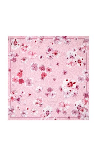Pink Poppy Pattern Double-Sided Twill Silk Scarf 