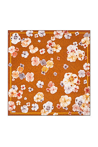 Cinnamon Poppy Pattern Double-Sided Twill Silk Scarf 