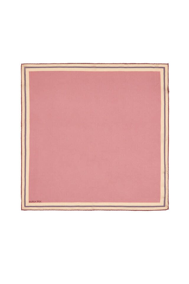 Powder Bordered Plain Silk Pocket Square - Bursa İpek