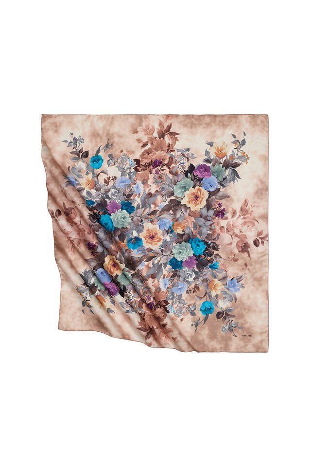 Powder Bouquet Pattern Silky Square Scarf - Bursa İpek