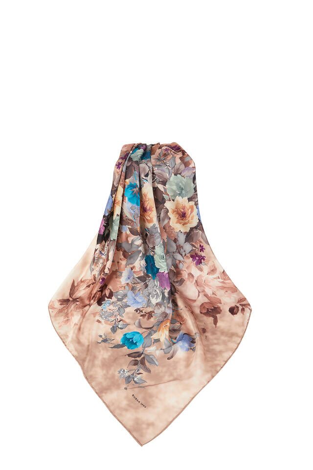 Powder Bouquet Pattern Silky Square Scarf - 3