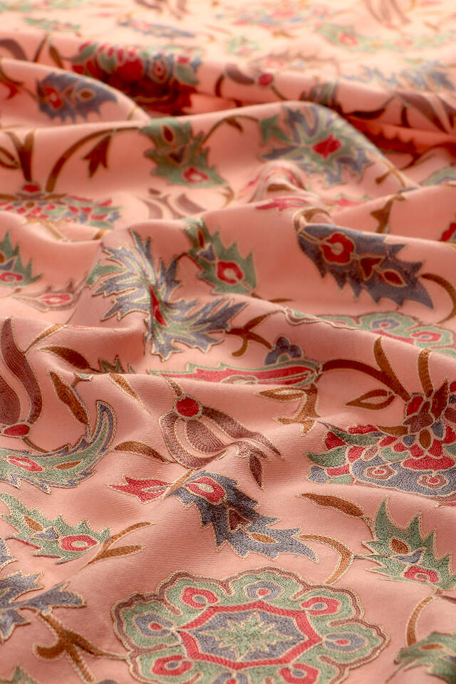 Powder Fully Embroidered Suzani Wool Shawl - 4