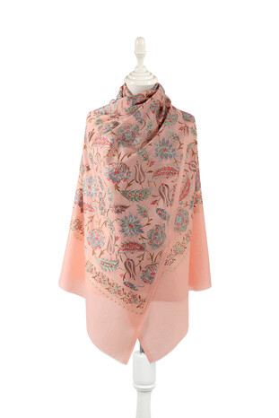 Powder Fully Embroidered Suzani Wool Shawl 