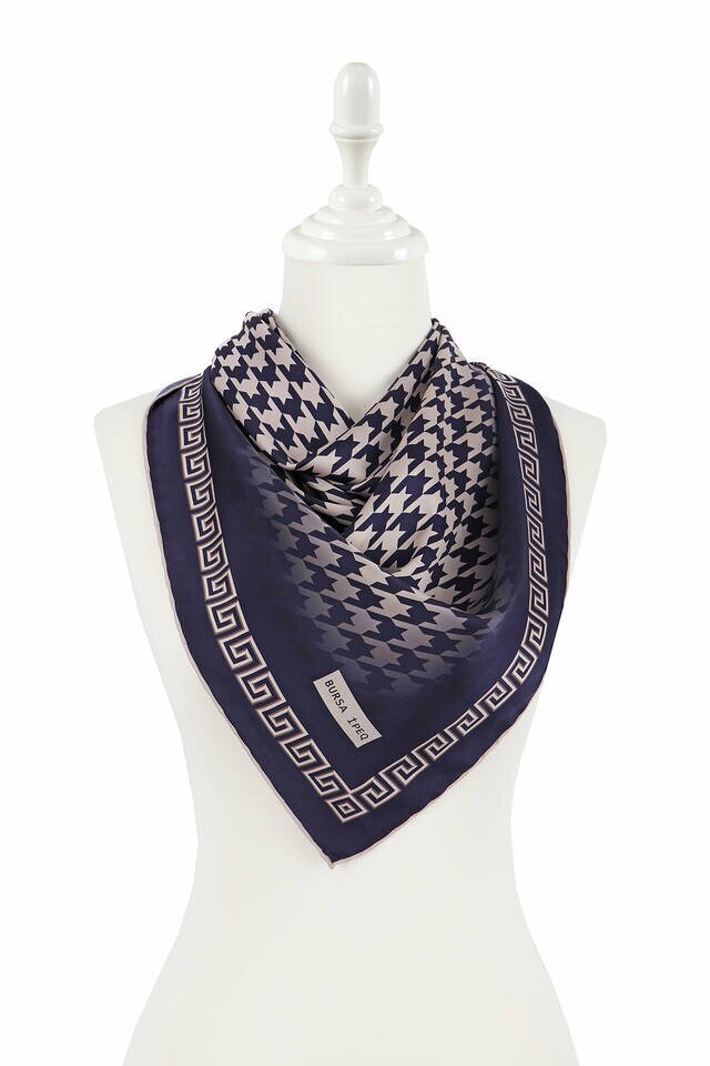 Powder Navy Blue Crowbar Silk Square Scarf - 2