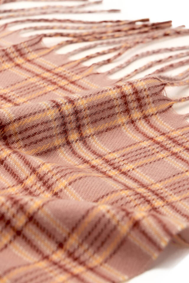 Powder Yellow Plaid Pattern Winter Shawl - 4