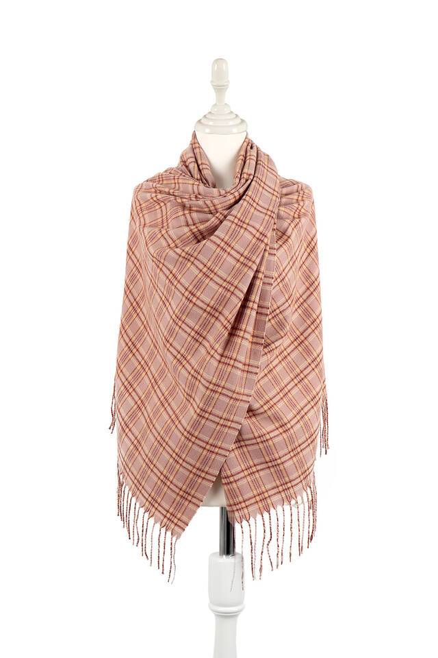 Powder Yellow Plaid Pattern Winter Shawl 