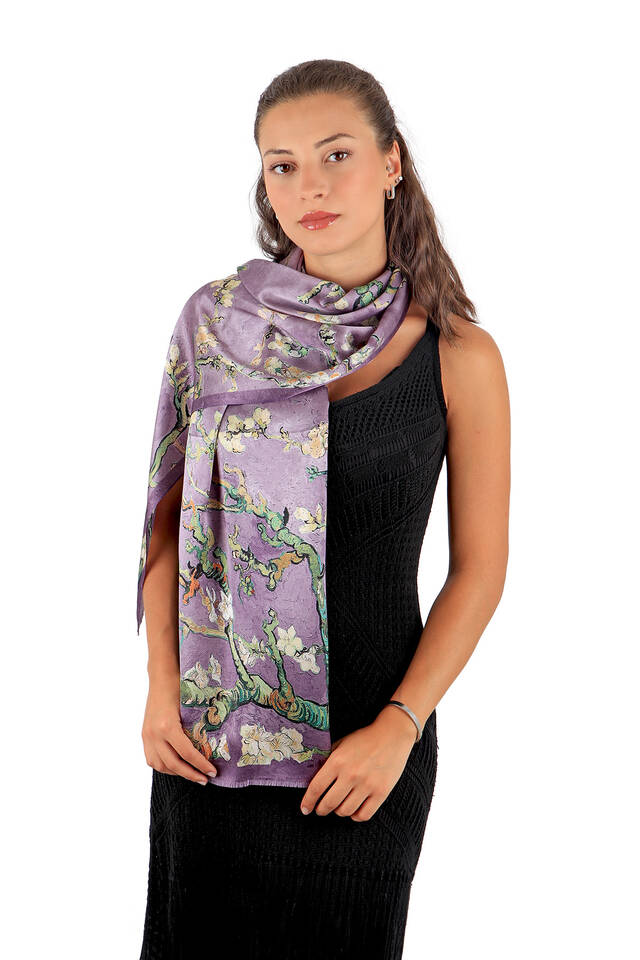 Purple Almond Blossom Silk Foulard - 2